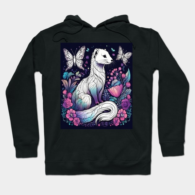 Ferret In Cottage Core and Filigree Style Art Hoodie by BirdsnStuff